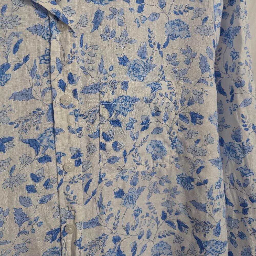 Joules White & Blue Jeanne Floral Linen Long Sleeve Top Size 6 - Picture 3 of 7